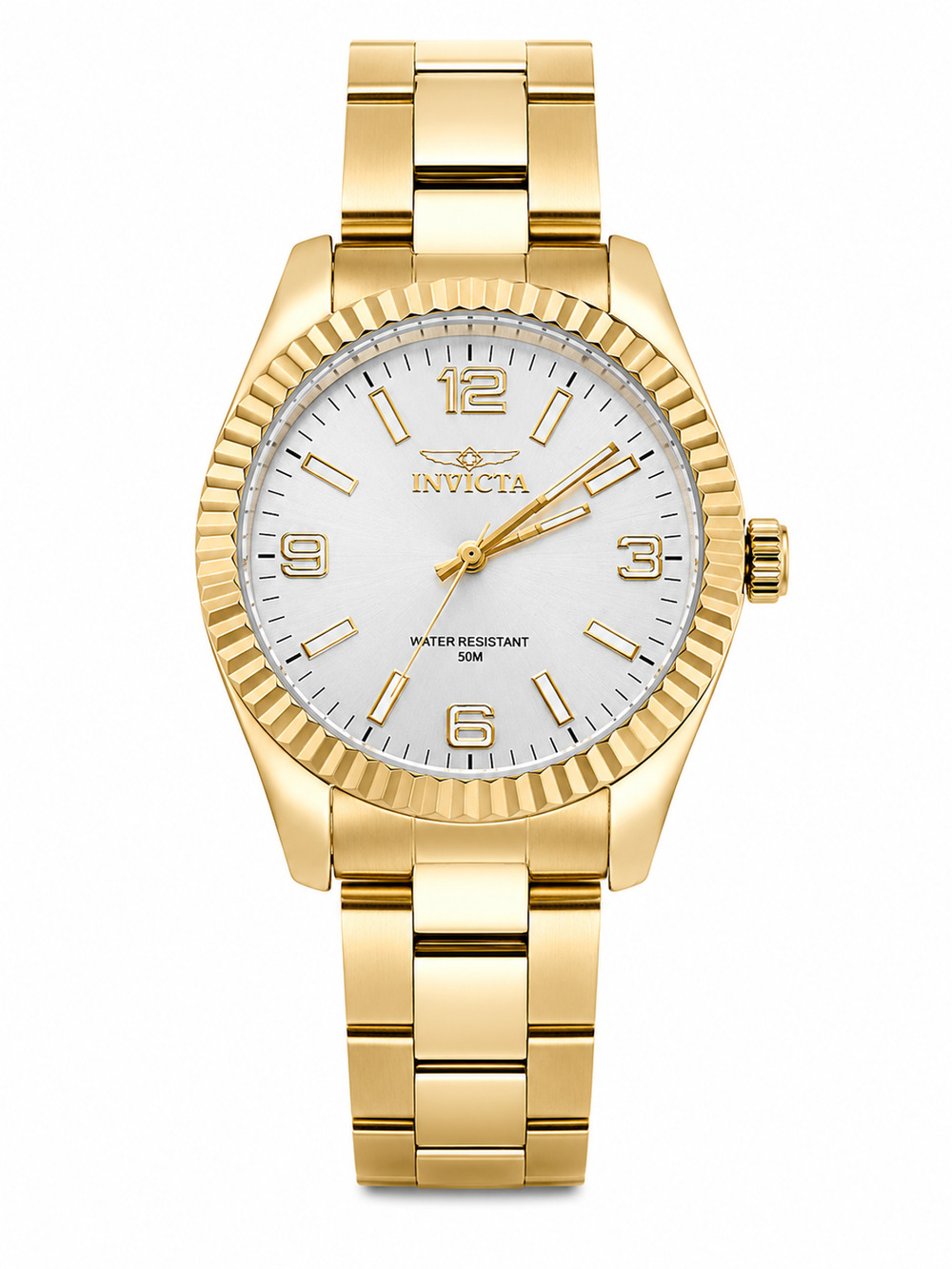 Invicta Men's Gold-Tone Watch Fluted Bezel Mother of Pearl Dial 50M Water Resist